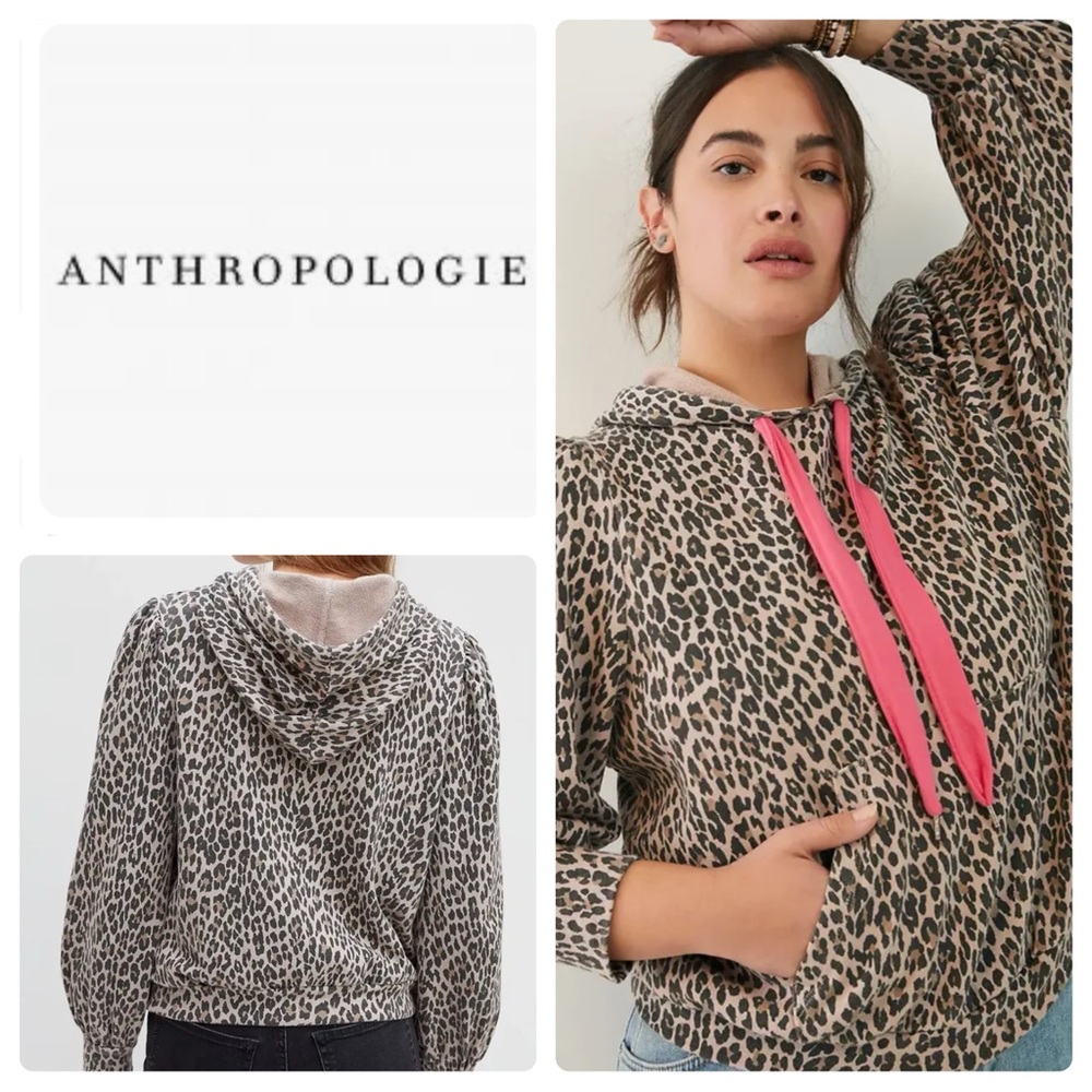 Anthropologie | t.la Weekender Leopard Sweatshirt W/Pink Strings
